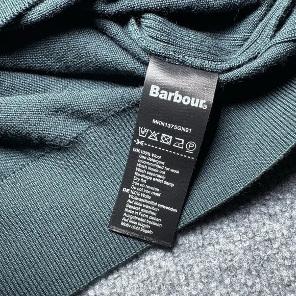 Barbour Quarter Zip Green Wool Sweater Size XL 1804 Crest Long Sleeve Crew Neck - Picture 9 of 12